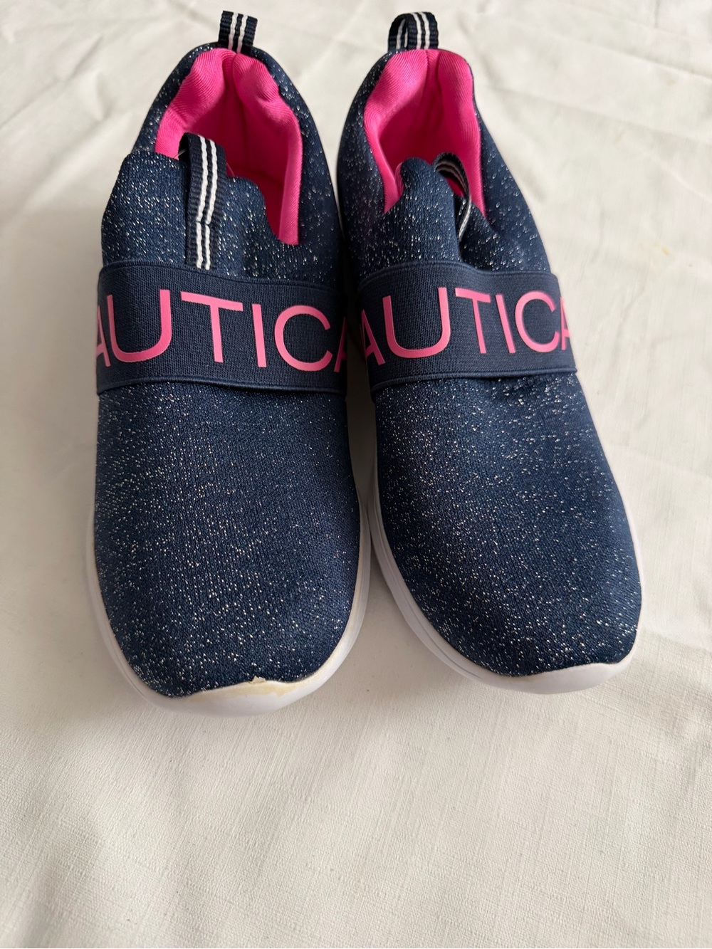 Nautica Kids Navy Slip-On Sneakers with Pink Lining